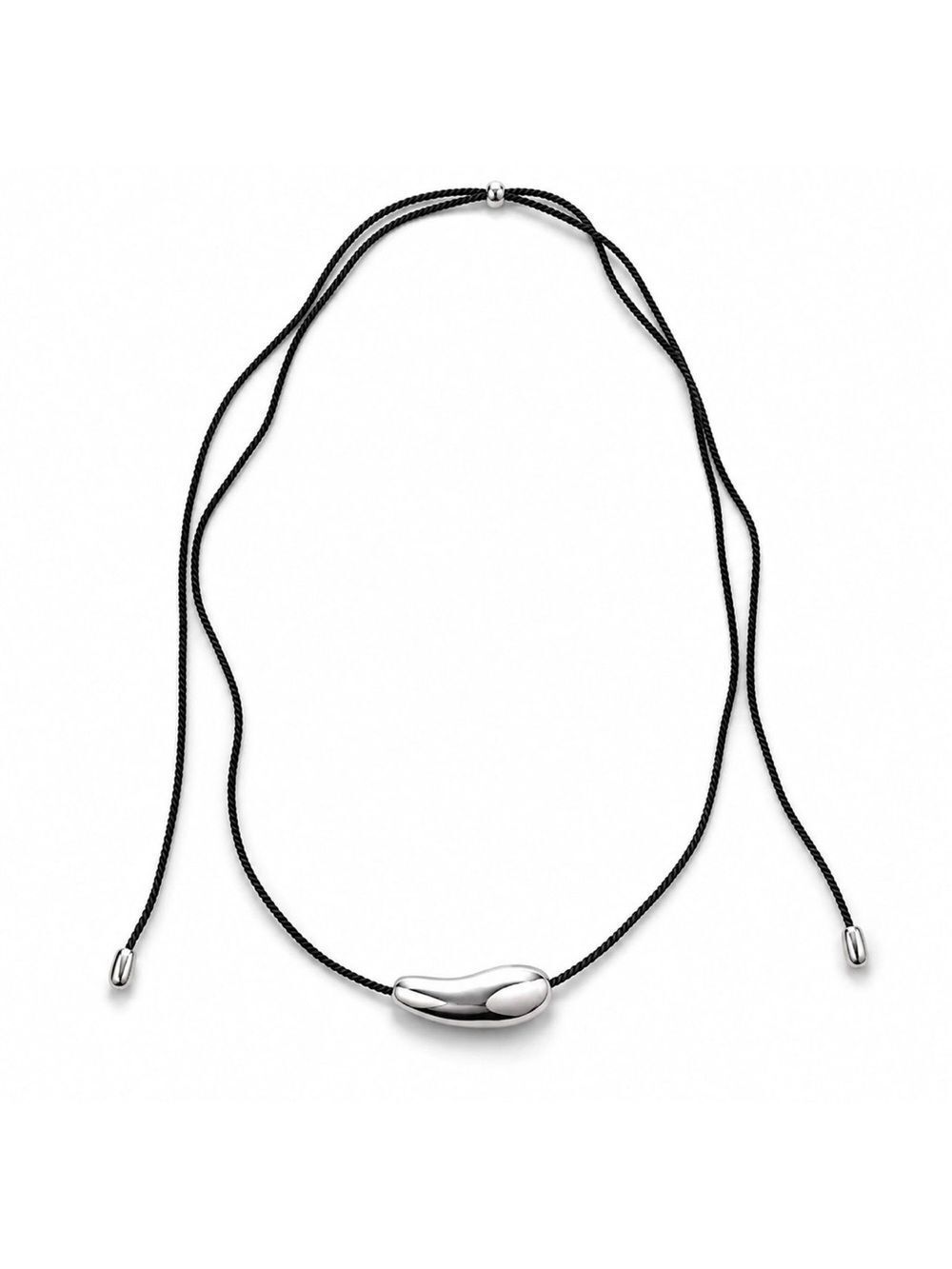 Sterling Silver Bean Pendant Cord Necklace - Black - heavy dipped silver!
